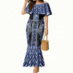 Aotearoa Ngati Kahungunu Mermaid Dress Maori Tribal Blue Paua Shell Pattern