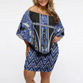 Aotearoa Ngati Kahungunu Off Shoulder Short Dress Maori Tribal Blue Paua Shell Pattern