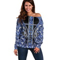 Aotearoa Ngati Kahungunu Off Shoulder Sweater Maori Tribal Blue Paua Shell Pattern