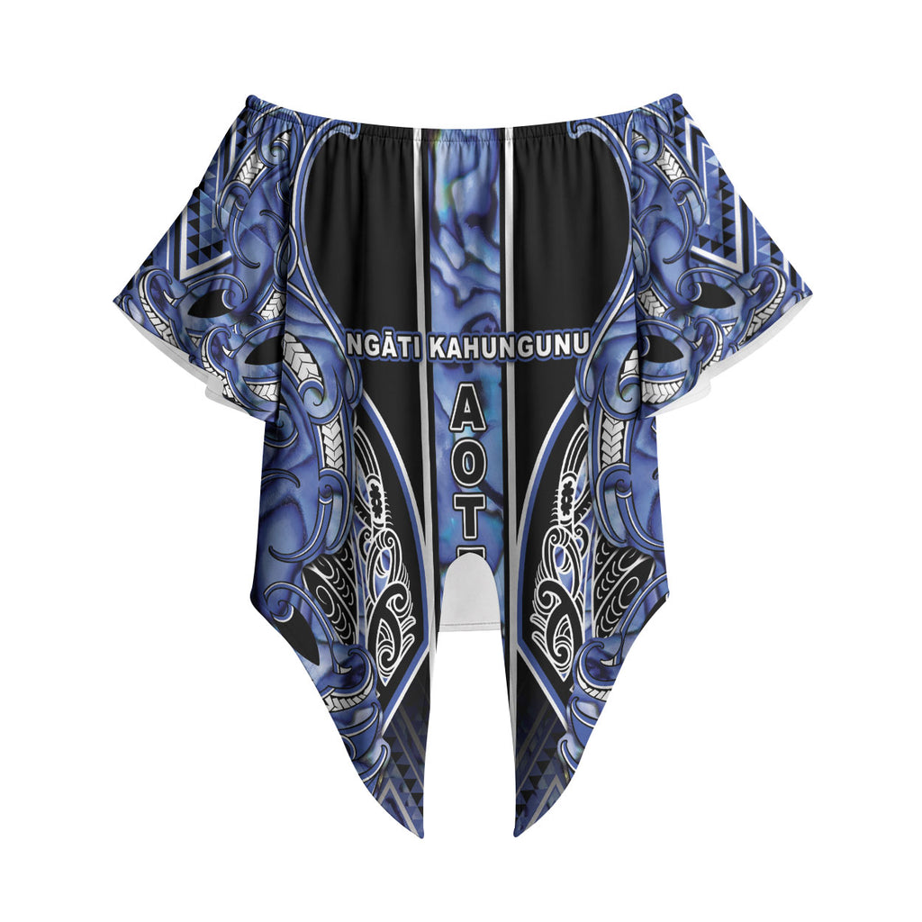 Aotearoa Ngati Kahungunu Off Shoulder Wrap Waist Top Maori Tribal Blue Paua Shell Pattern