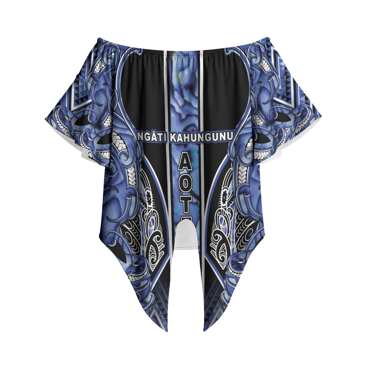 Aotearoa Ngati Kahungunu Off Shoulder Wrap Waist Top Maori Tribal Blue Paua Shell Pattern