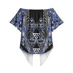 Aotearoa Ngati Kahungunu Off Shoulder Wrap Waist Top Maori Tribal Blue Paua Shell Pattern