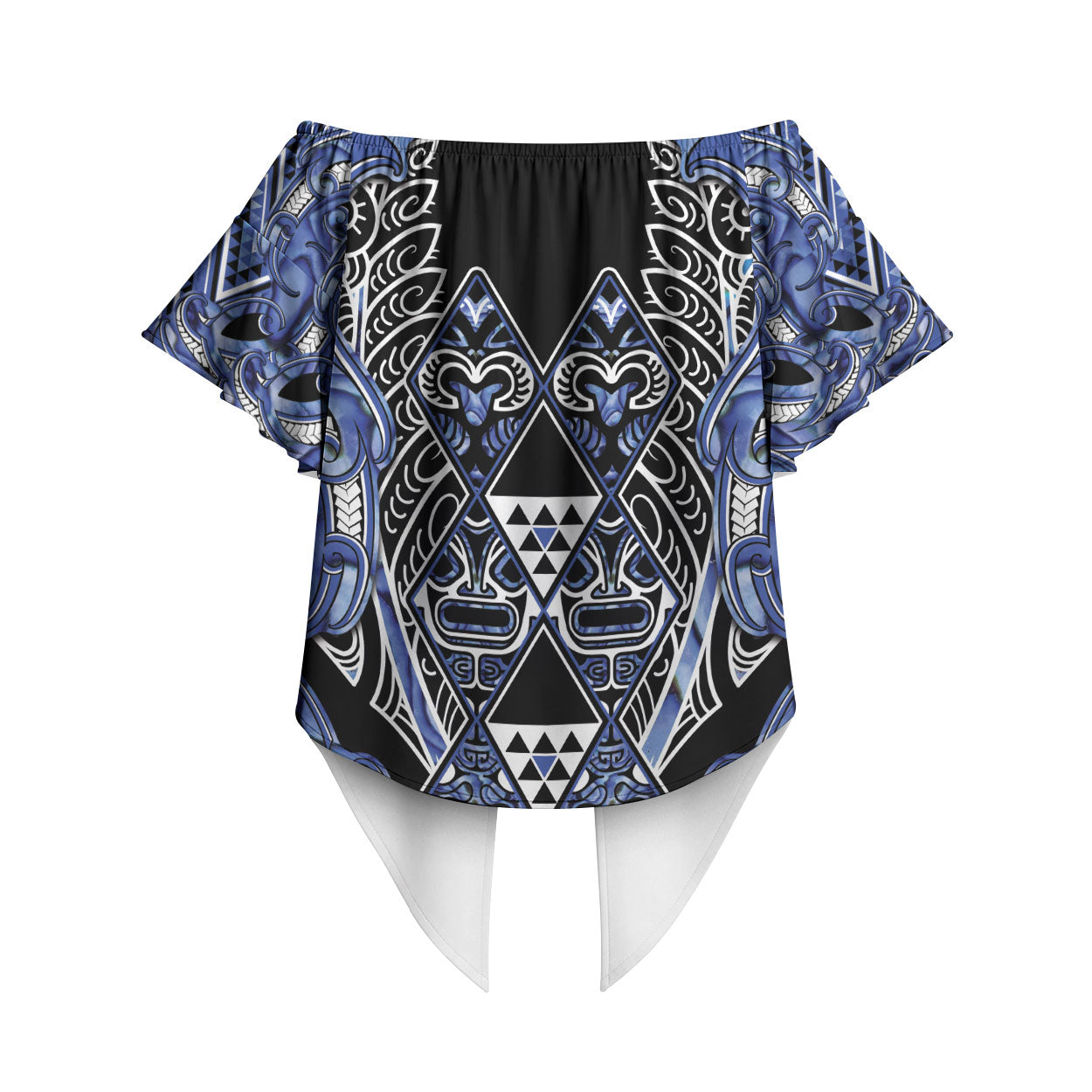 Aotearoa Ngati Kahungunu Off Shoulder Wrap Waist Top Maori Tribal Blue Paua Shell Pattern