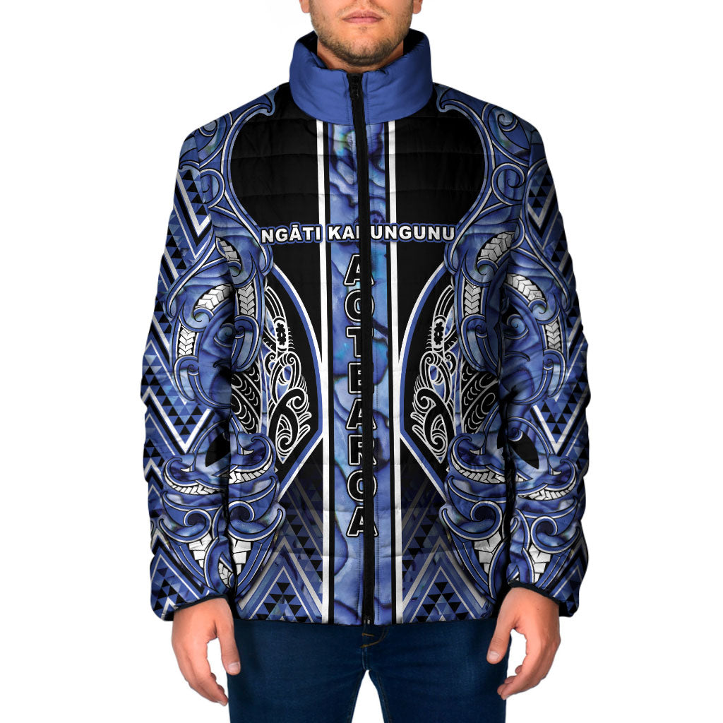 Aotearoa Ngati Kahungunu Padded Jacket Maori Tribal Blue Paua Shell Pattern