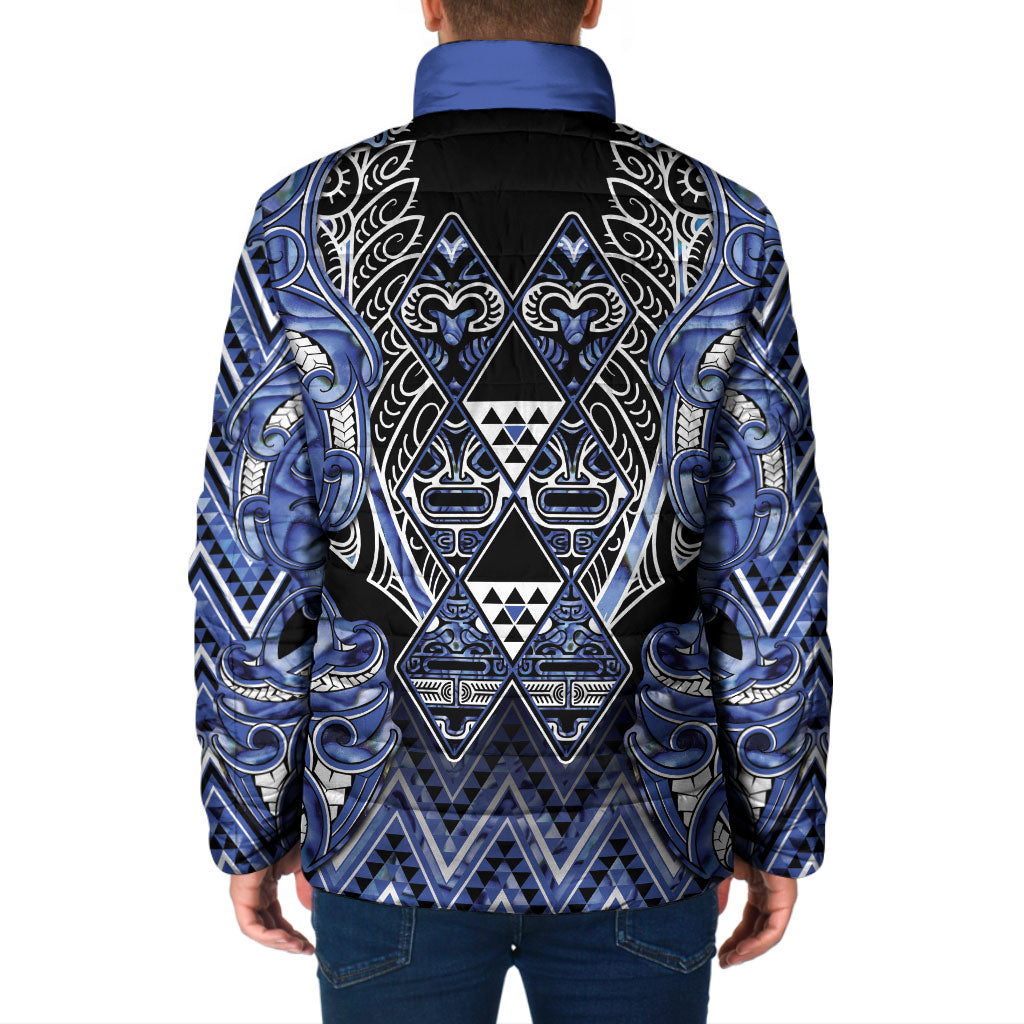 Aotearoa Ngati Kahungunu Padded Jacket Maori Tribal Blue Paua Shell Pattern