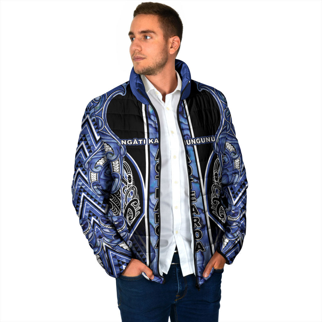 Aotearoa Ngati Kahungunu Padded Jacket Maori Tribal Blue Paua Shell Pattern