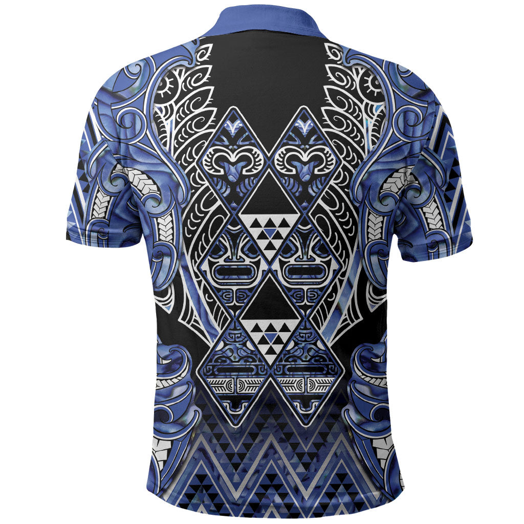 Aotearoa Ngati Kahungunu Polo Shirt Maori Tribal Blue Paua Shell Pattern