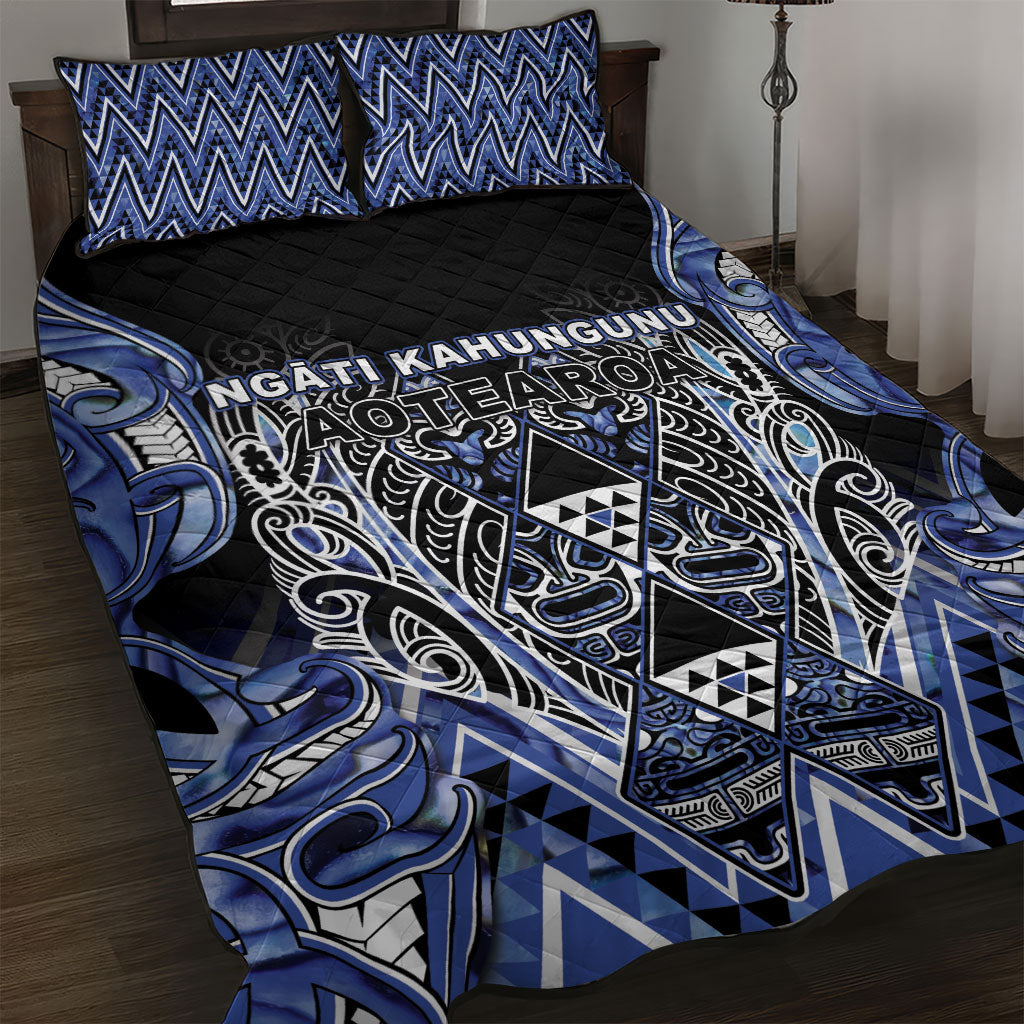 Aotearoa Ngati Kahungunu Quilt Bed Set Maori Tribal Blue Paua Shell Pattern