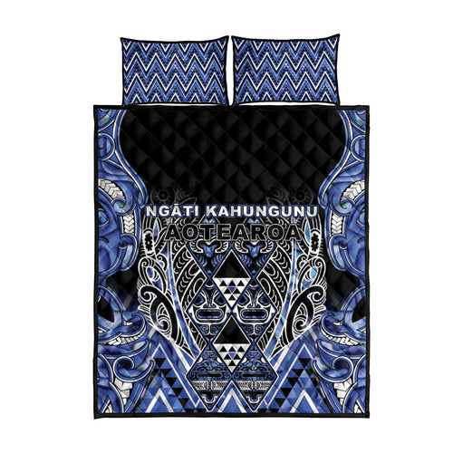 Aotearoa Ngati Kahungunu Quilt Bed Set Maori Tribal Blue Paua Shell Pattern