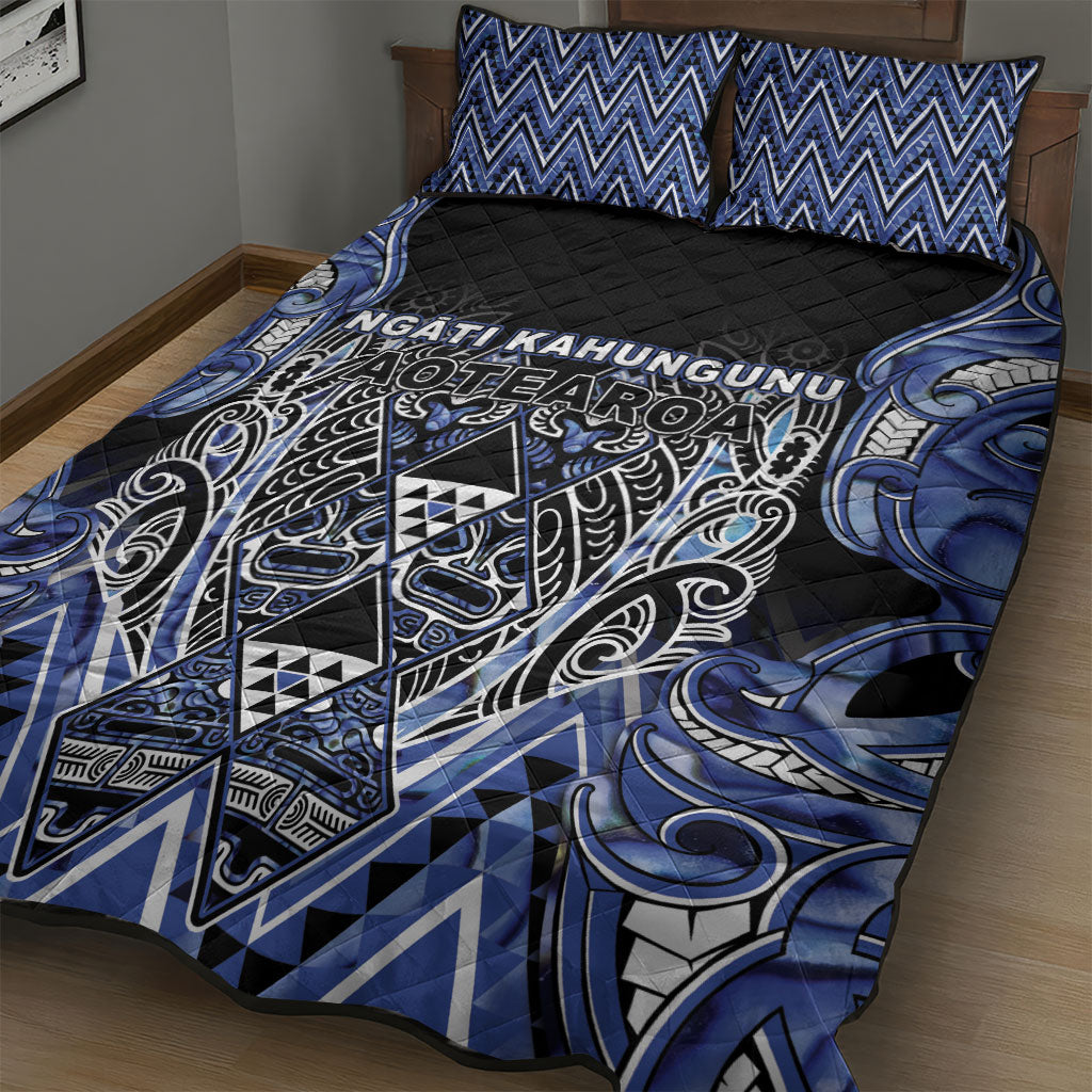 Aotearoa Ngati Kahungunu Quilt Bed Set Maori Tribal Blue Paua Shell Pattern