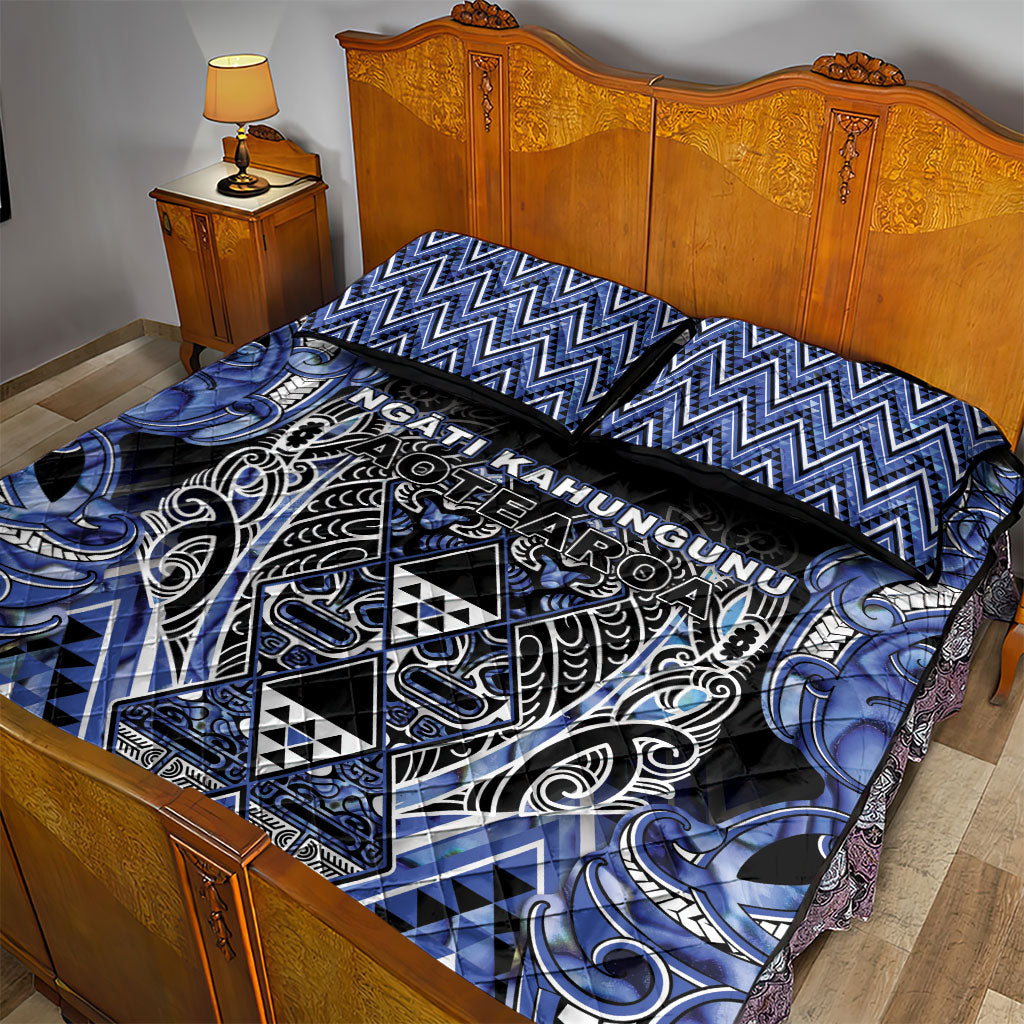 Aotearoa Ngati Kahungunu Quilt Bed Set Maori Tribal Blue Paua Shell Pattern