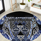 Aotearoa Ngati Kahungunu Round Carpet Maori Tribal Blue Paua Shell Pattern