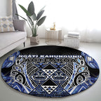 Aotearoa Ngati Kahungunu Round Carpet Maori Tribal Blue Paua Shell Pattern