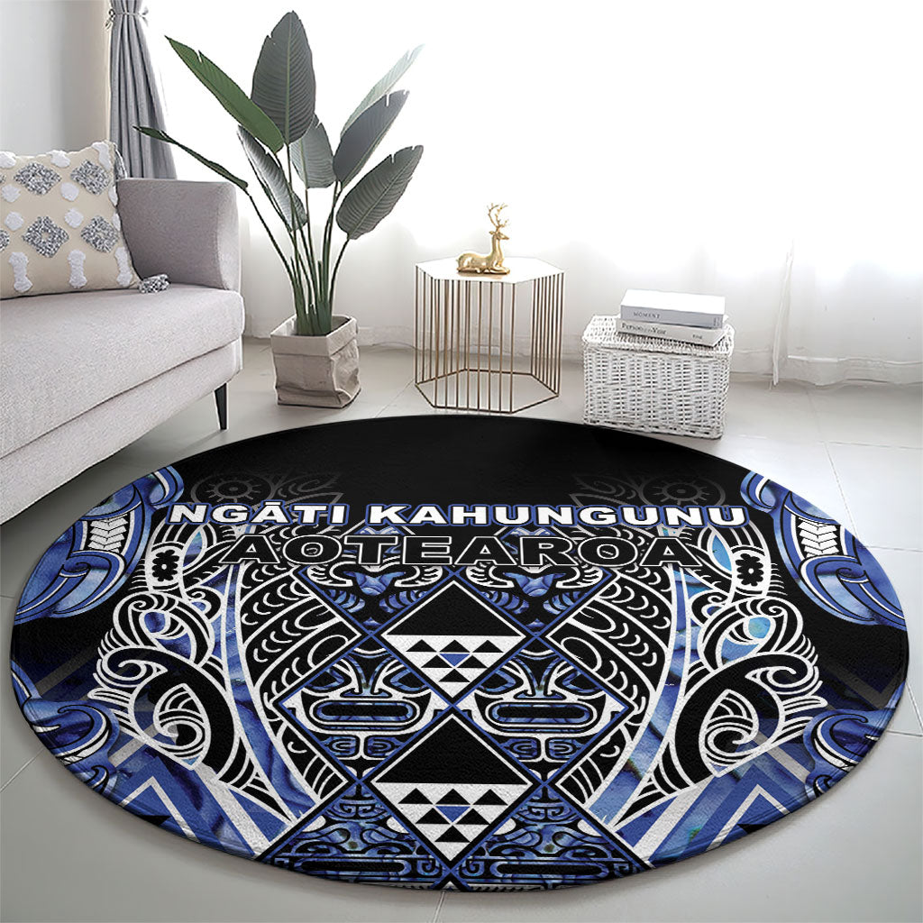 Aotearoa Ngati Kahungunu Round Carpet Maori Tribal Blue Paua Shell Pattern