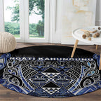Aotearoa Ngati Kahungunu Round Carpet Maori Tribal Blue Paua Shell Pattern