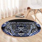 Aotearoa Ngati Kahungunu Round Carpet Maori Tribal Blue Paua Shell Pattern