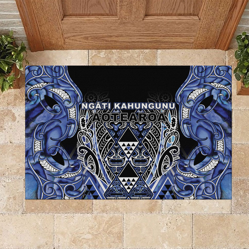 Aotearoa Ngati Kahungunu Rubber Doormat Maori Tribal Blue Paua Shell Pattern