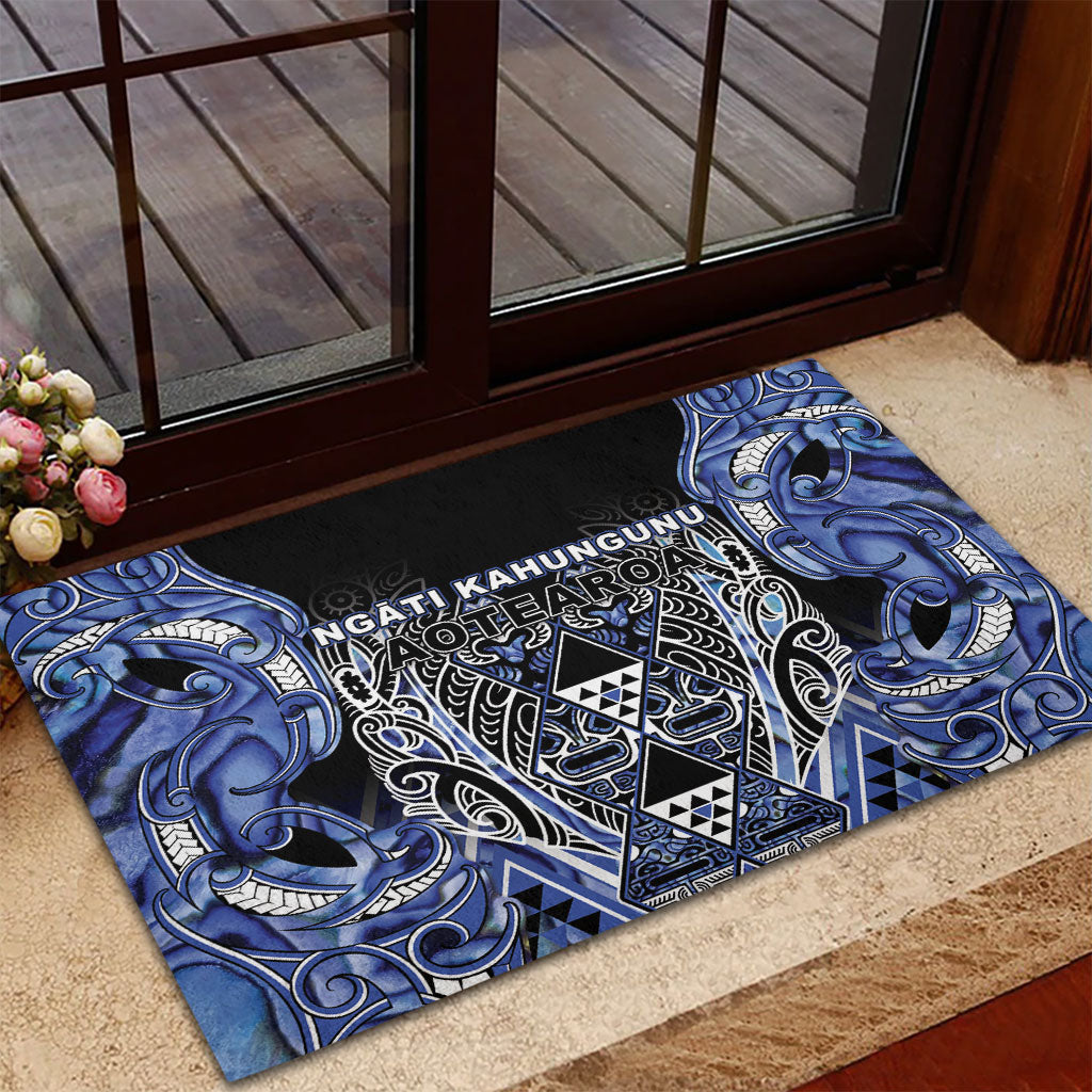 Aotearoa Ngati Kahungunu Rubber Doormat Maori Tribal Blue Paua Shell Pattern