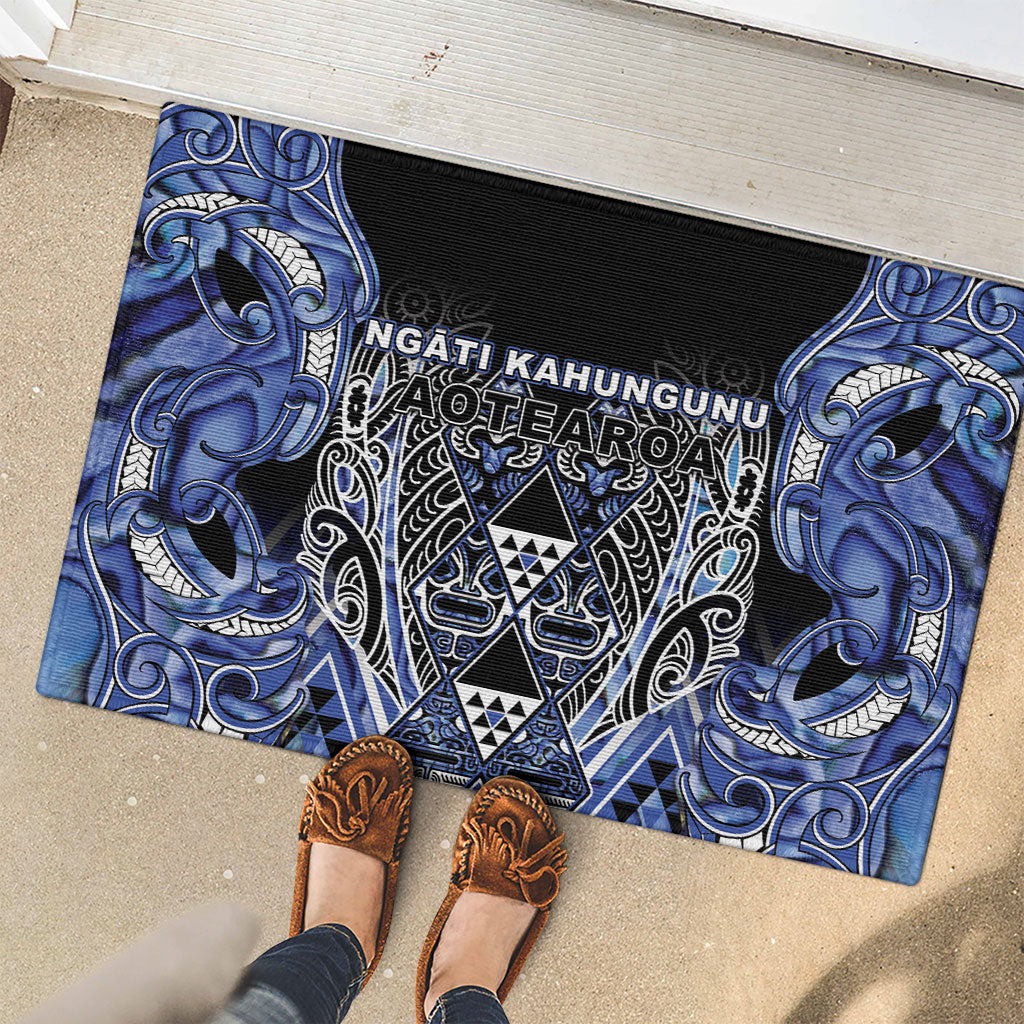 Aotearoa Ngati Kahungunu Rubber Doormat Maori Tribal Blue Paua Shell Pattern