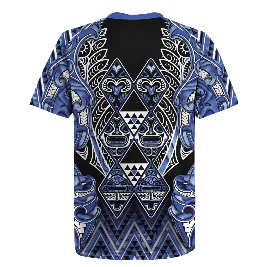 Aotearoa Ngati Kahungunu Rugby Jersey Maori Tribal Blue Paua Shell Pattern