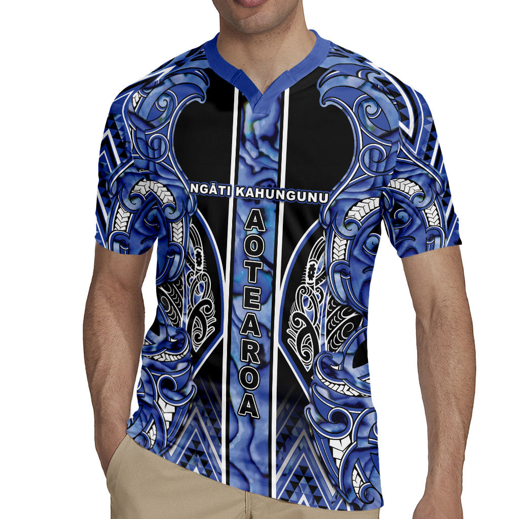 Aotearoa Ngati Kahungunu Rugby Jersey Maori Tribal Blue Paua Shell Pattern