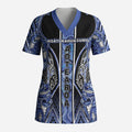 Aotearoa Ngati Kahungunu Scrub Top Maori Tribal Blue Paua Shell Pattern