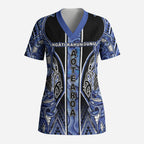Aotearoa Ngati Kahungunu Scrub Top Maori Tribal Blue Paua Shell Pattern