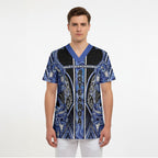 Aotearoa Ngati Kahungunu Scrub Top Maori Tribal Blue Paua Shell Pattern