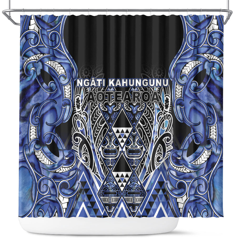 Aotearoa Ngati Kahungunu Shower Curtain Maori Tribal Blue Paua Shell Pattern