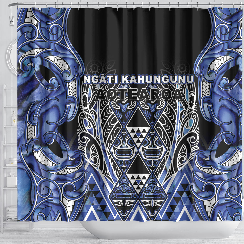 Aotearoa Ngati Kahungunu Shower Curtain Maori Tribal Blue Paua Shell Pattern