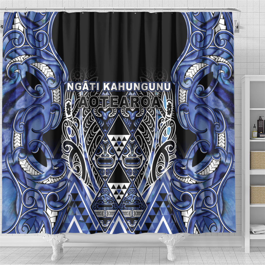 Aotearoa Ngati Kahungunu Shower Curtain Maori Tribal Blue Paua Shell Pattern