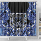 Aotearoa Ngati Kahungunu Shower Curtain Maori Tribal Blue Paua Shell Pattern