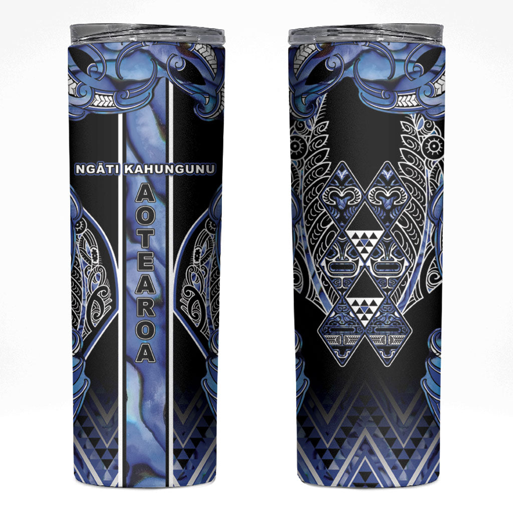 Aotearoa Ngati Kahungunu Skinny Tumbler Maori Tribal Blue Paua Shell Pattern