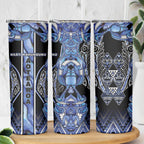 Aotearoa Ngati Kahungunu Skinny Tumbler Maori Tribal Blue Paua Shell Pattern