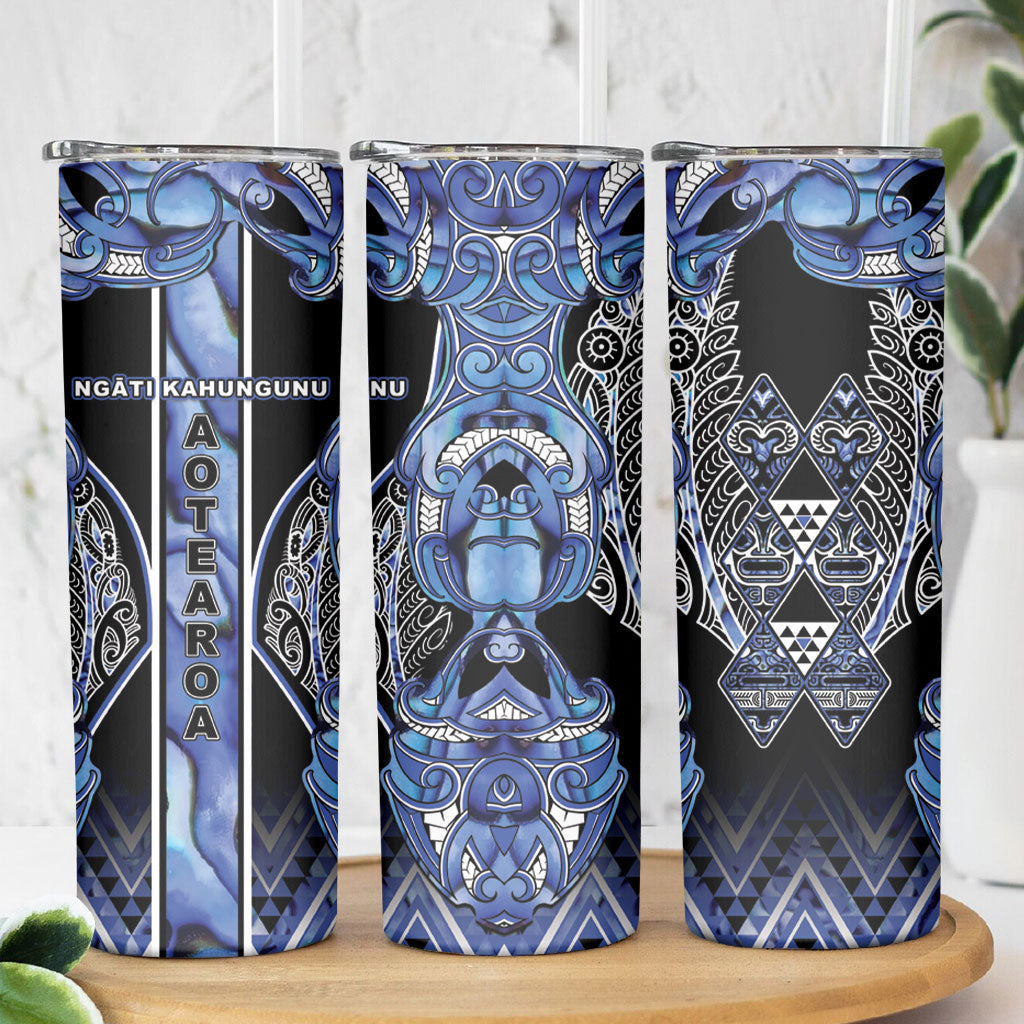 Aotearoa Ngati Kahungunu Skinny Tumbler Maori Tribal Blue Paua Shell Pattern