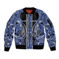 Aotearoa Ngati Kahungunu Sleeve Zip Bomber Jacket Maori Tribal Blue Paua Shell Pattern