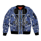 Aotearoa Ngati Kahungunu Sleeve Zip Bomber Jacket Maori Tribal Blue Paua Shell Pattern
