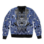 Aotearoa Ngati Kahungunu Sleeve Zip Bomber Jacket Maori Tribal Blue Paua Shell Pattern