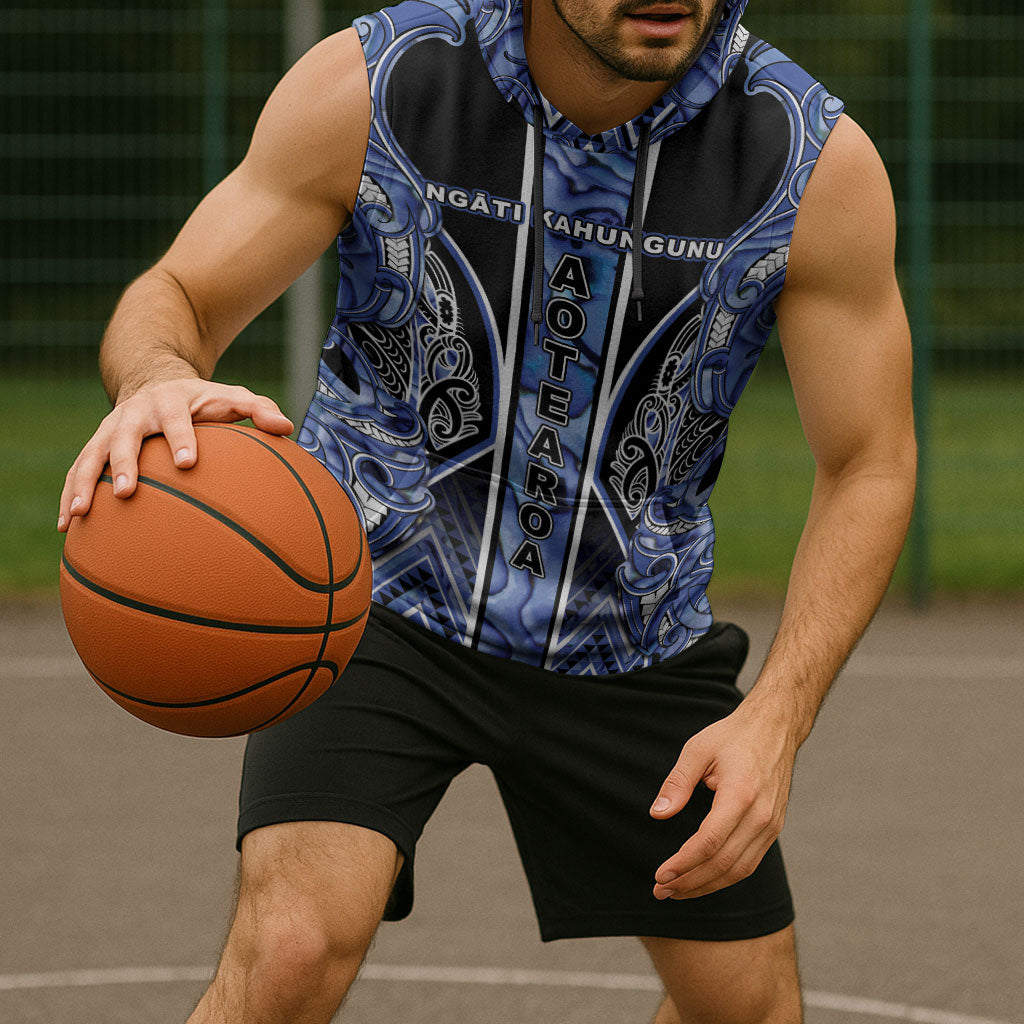Aotearoa Ngati Kahungunu Sleeveless Hoodie Maori Tribal Blue Paua Shell Pattern