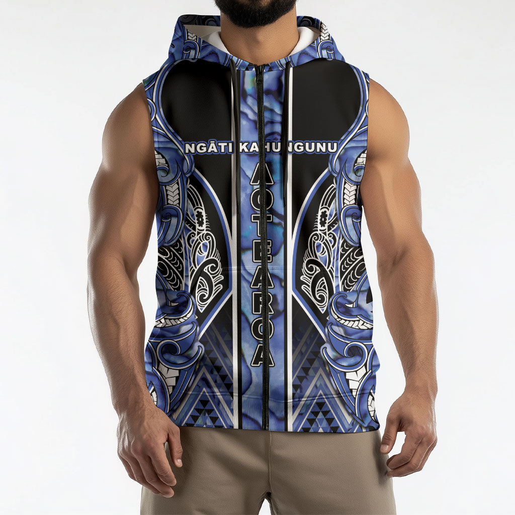 Aotearoa Ngati Kahungunu Sleeveless Zip Hoodie Maori Tribal Blue Paua Shell Pattern