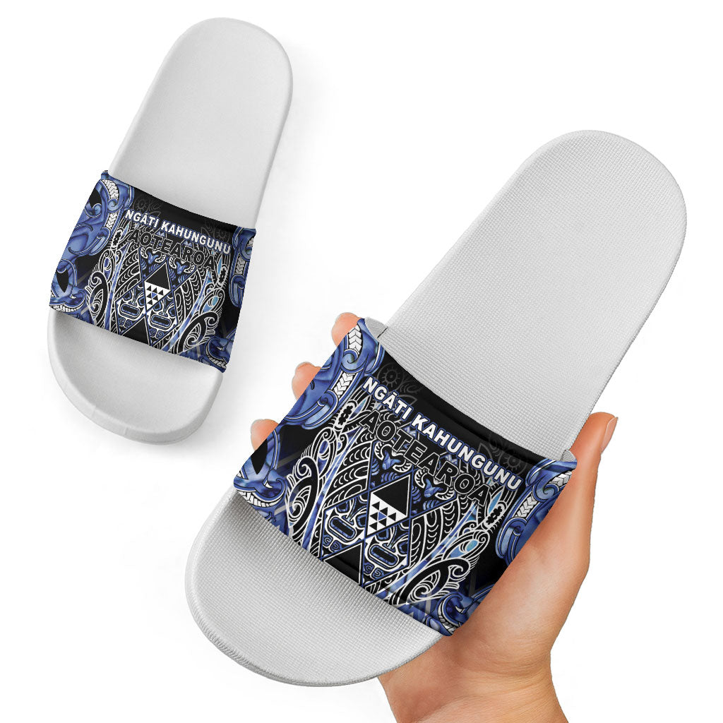 Aotearoa Ngati Kahungunu Slide Sandals Maori Tribal Blue Paua Shell Pattern