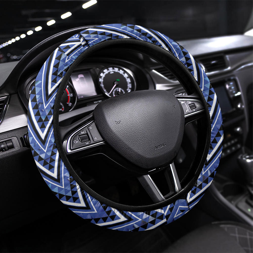 Aotearoa Ngati Kahungunu Steering Wheel Cover Maori Tribal Blue Paua Shell Pattern