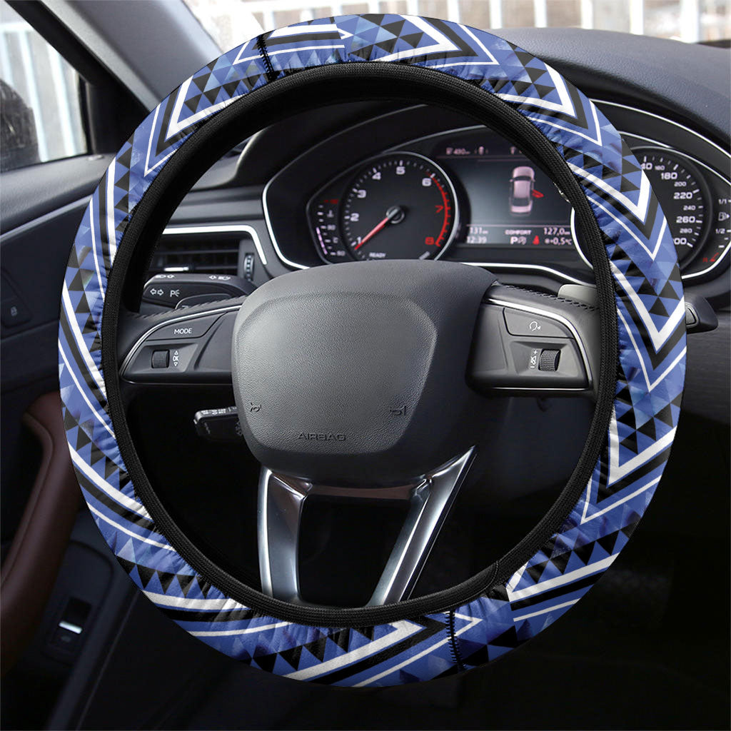 Aotearoa Ngati Kahungunu Steering Wheel Cover Maori Tribal Blue Paua Shell Pattern