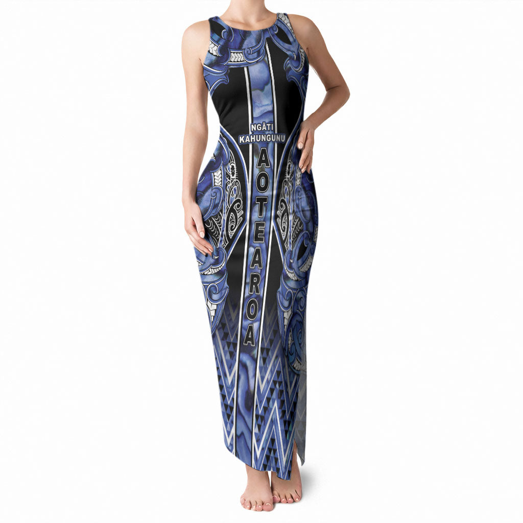 Aotearoa Ngati Kahungunu Tank Maxi Dress Maori Tribal Blue Paua Shell Pattern