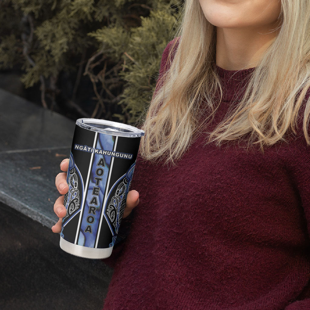 Aotearoa Ngati Kahungunu Tumbler Cup Maori Tribal Blue Paua Shell Pattern