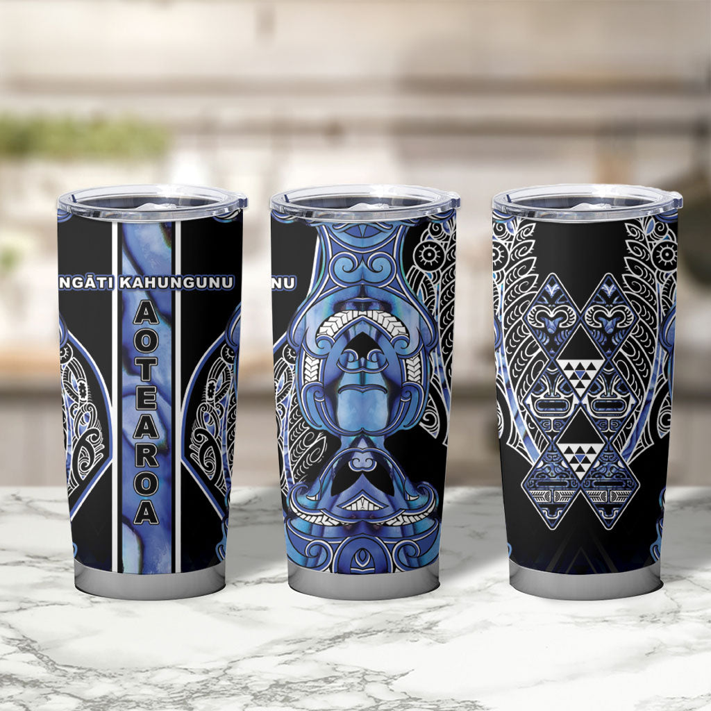 Aotearoa Ngati Kahungunu Tumbler Cup Maori Tribal Blue Paua Shell Pattern