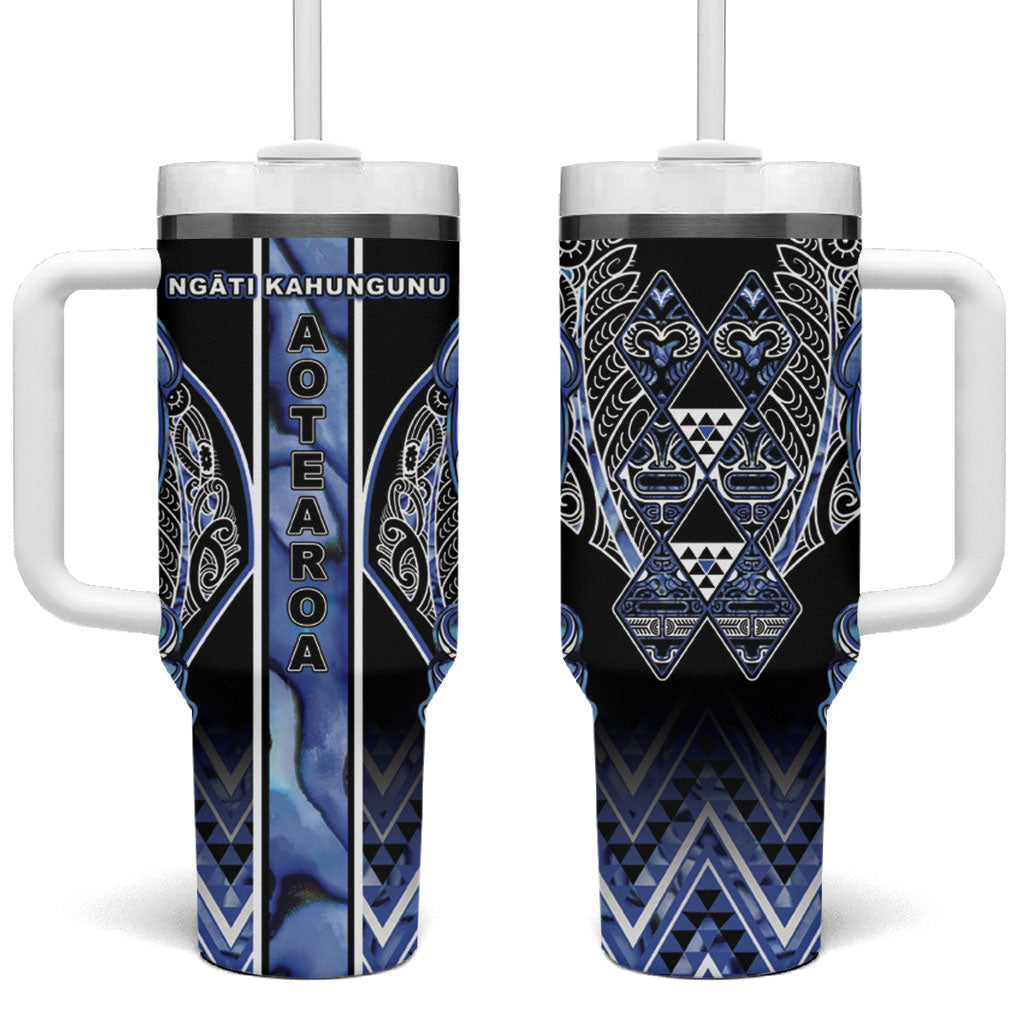 Aotearoa Ngati Kahungunu Tumbler With Handle Maori Tribal Blue Paua Shell Pattern