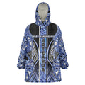 Aotearoa Ngati Kahungunu Wearable Blanket Hoodie Maori Tribal Blue Paua Shell Pattern