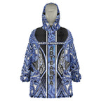 Aotearoa Ngati Kahungunu Wearable Blanket Hoodie Maori Tribal Blue Paua Shell Pattern