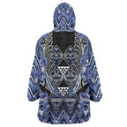 Aotearoa Ngati Kahungunu Wearable Blanket Hoodie Maori Tribal Blue Paua Shell Pattern